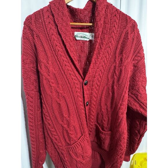 Aran Crafts Ireland Wool Cardigan Collar Cable Fisherman Knit Sweater Red Men L - Picture 10 of 12